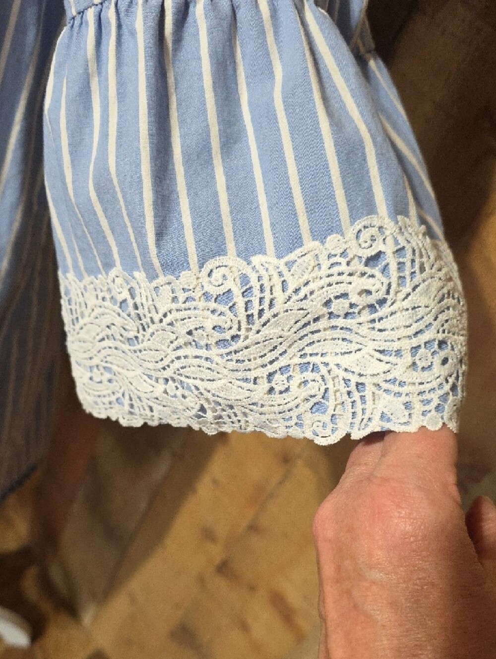 Westport Blue and White Striped Lace-Trim Midi Dress - Picture 8 of 12